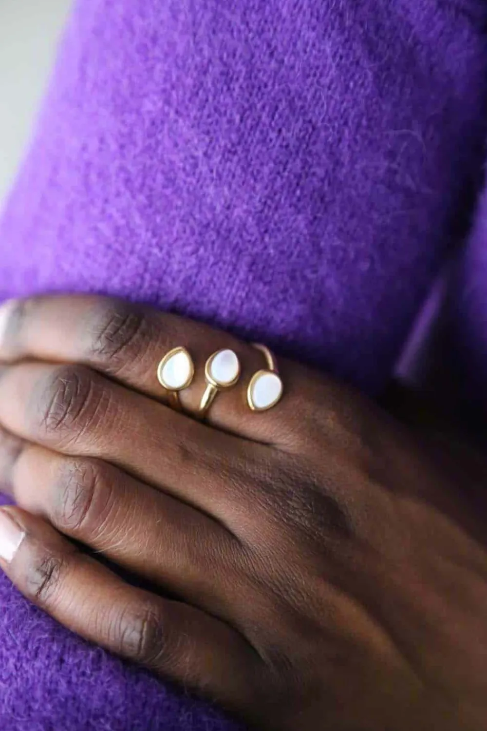 Best Sale Bague Ajustable Doree/Blanc Nafy Femmes Bague