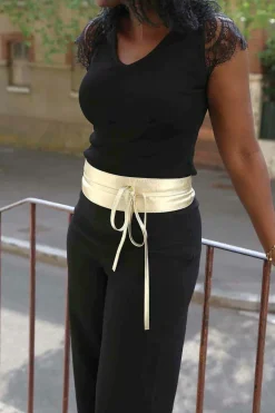 Flash Sale Ceinture En Cuir Metallise Dore Casey Femmes Ceinture