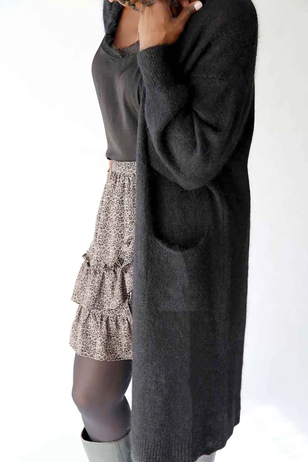 Cheap Gilet Long Noir Mohair Dan Femmes Gilet
