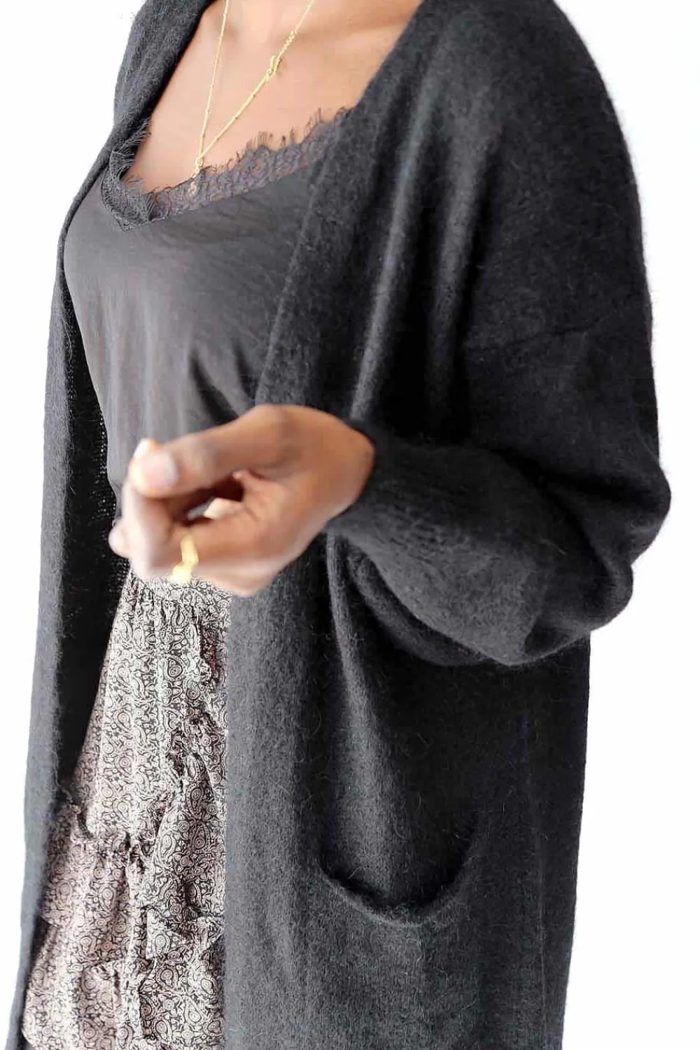 Cheap Gilet Long Noir Mohair Dan Femmes Gilet