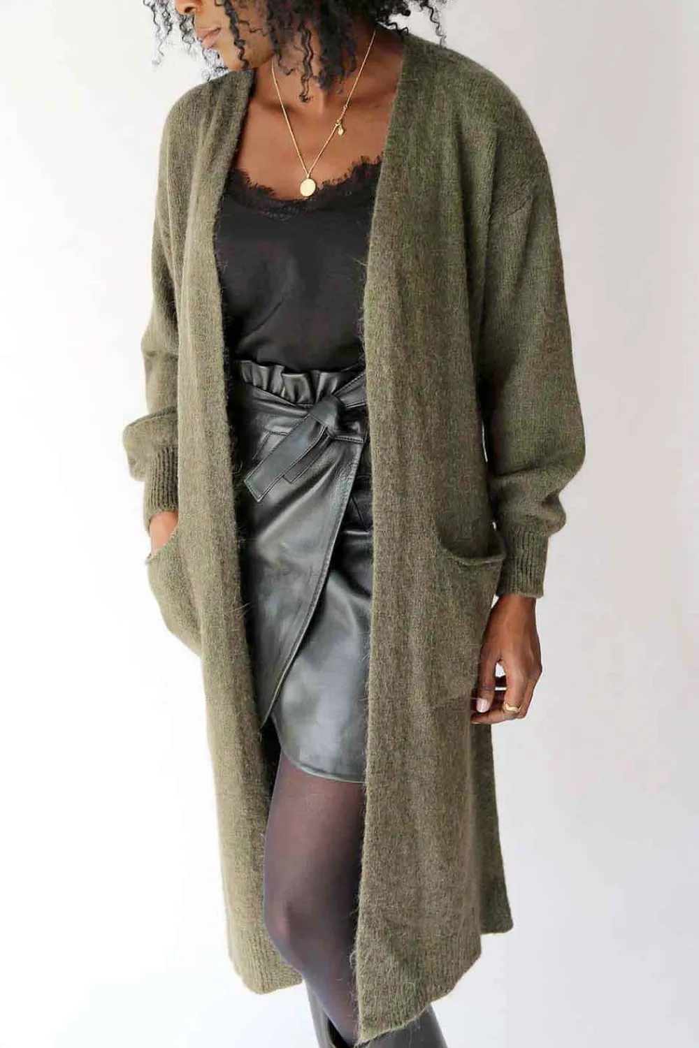 Shop Gilet Long Vert Mohair Dan Femmes Gilet