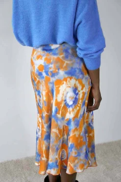 Sale Jupe Midi Satinee Orange Gina Femmes Jupe