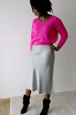 Cheap Jupe Midi Soie Gris Natty Femmes Jupe