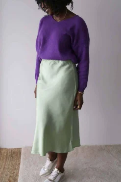 Outlet Jupe Midi Soie Vert Amande Natty Femmes Jupe