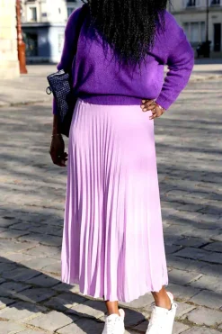 Sale Jupe Plissee Midi Violet Lilas Caudy Femmes Jupe