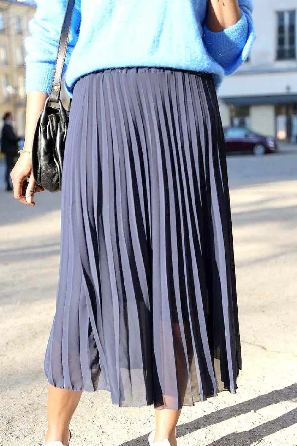Best Jupe Plissee Uni Bleu Caudy Femmes Jupe