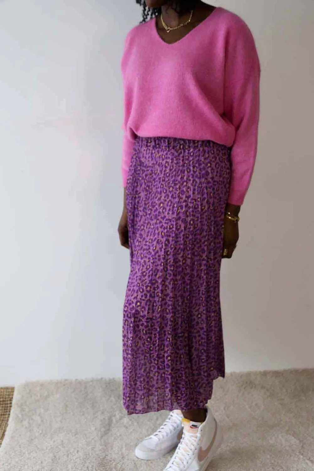 Discount Jupe Plissee Violet Nimalia Femmes Jupe