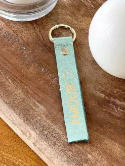 Cheap Porte-Clés En Cuir Vert Eau Daisy Femmes Porte-Clés