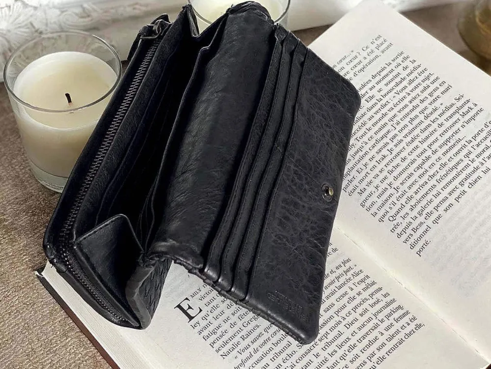 Clearance Portefeuille Cuir Tresse Noir Justin Femmes Portefeuille & Compagnon