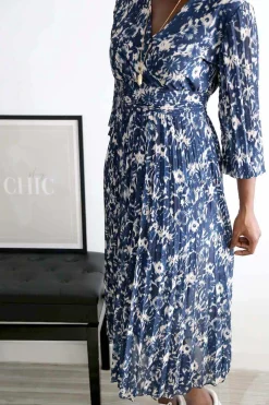 Outlet Robe Longue Imprime Bleu Lison Femmes Robe