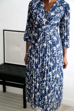 Outlet Robe Longue Imprime Bleu Lison Femmes Robe