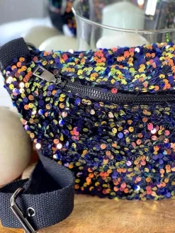 Fashion Sac Banane Bleu Peche A Sequins Laumy Femmes Sac Banane