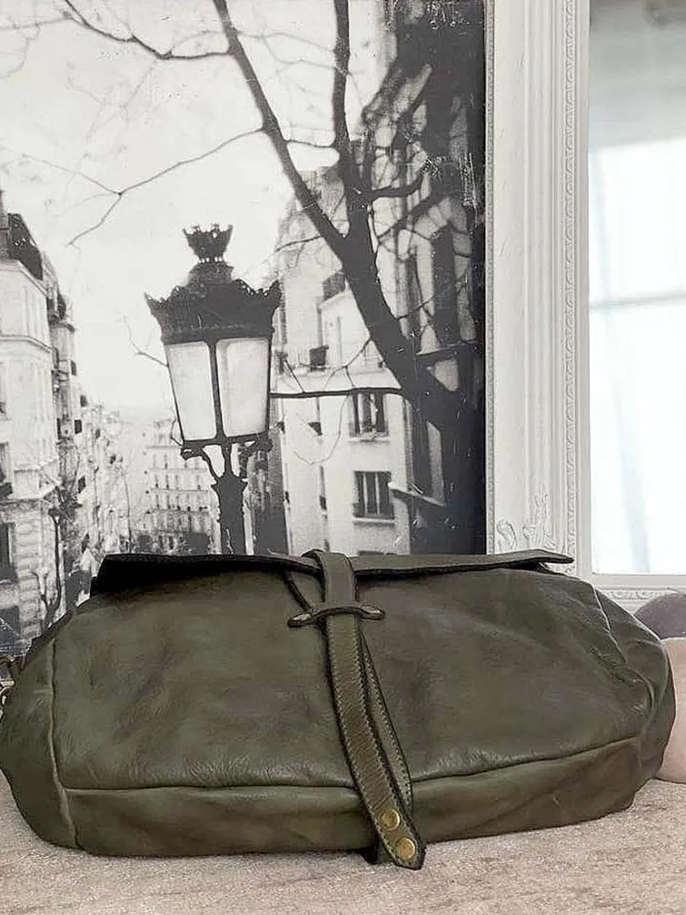 Best Sac Besace Cuir Vert Kaki Ninon Femmes Sac Porte Epaule Avec Sangle