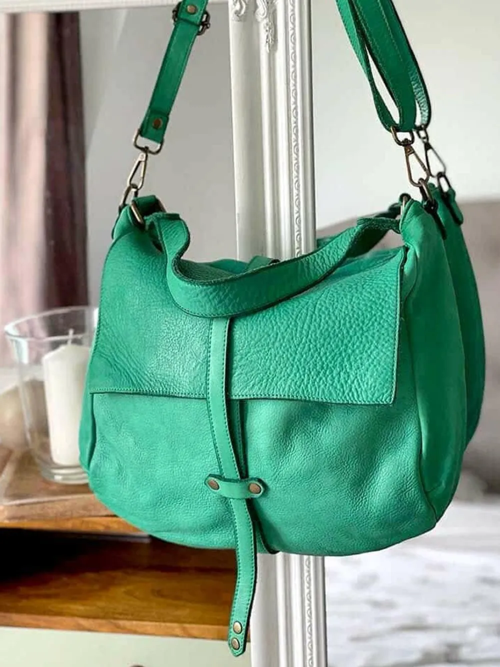 Fashion Sac Besace Cuir Vert Pomme Ninon Femmes Sac Format A4 Et +