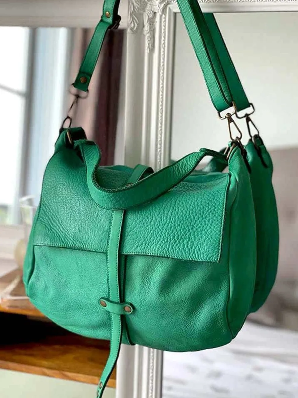 Fashion Sac Besace Cuir Vert Pomme Ninon Femmes Sac Format A4 Et +
