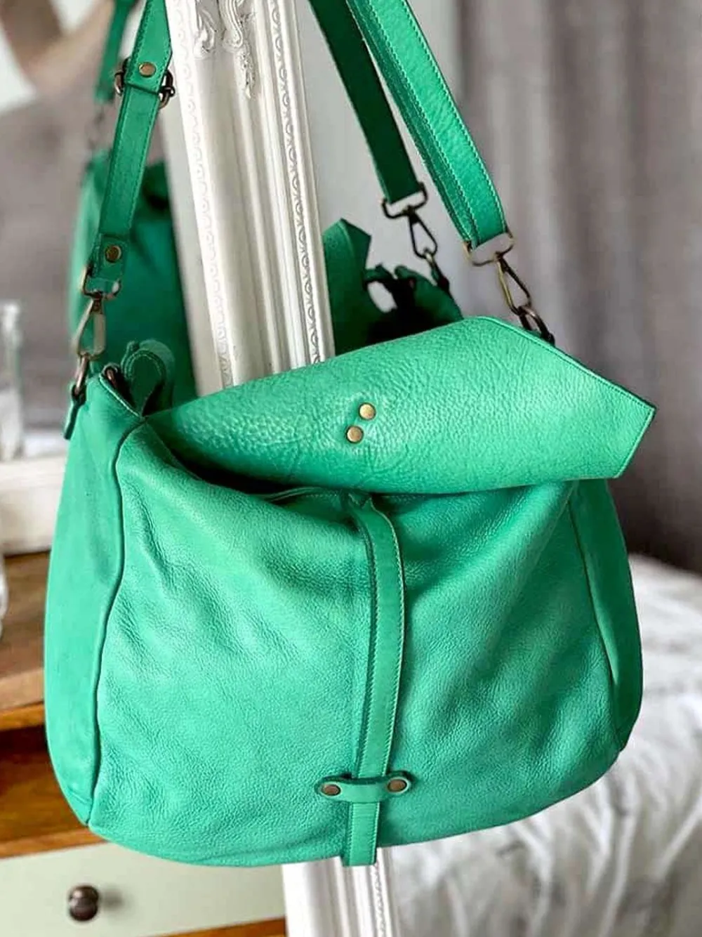 Fashion Sac Besace Cuir Vert Pomme Ninon Femmes Sac Format A4 Et +