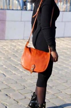 Cheap Sac Marron Camel Stefania Femmes Sac Porte Epaule Avec Sangle