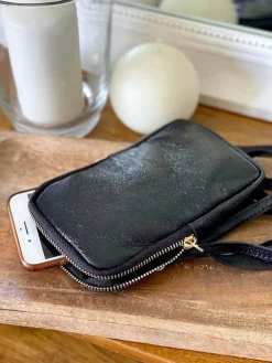 Discount Sac Portable En Cuir Noir Kira Femmes Sac Taille Téléphone Portable